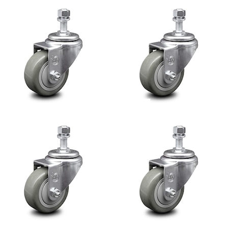 Service Caster 3.5 Inch Gray Polyurethane Wheel Swivel 1/2 Inch Threaded Stem Caster Set SCC SCC-TS20S3514-PPUB-121315-4